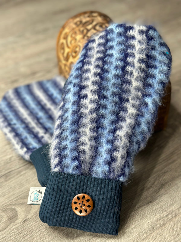 Adult Supersoft Blues with Round Wood Button Mitts