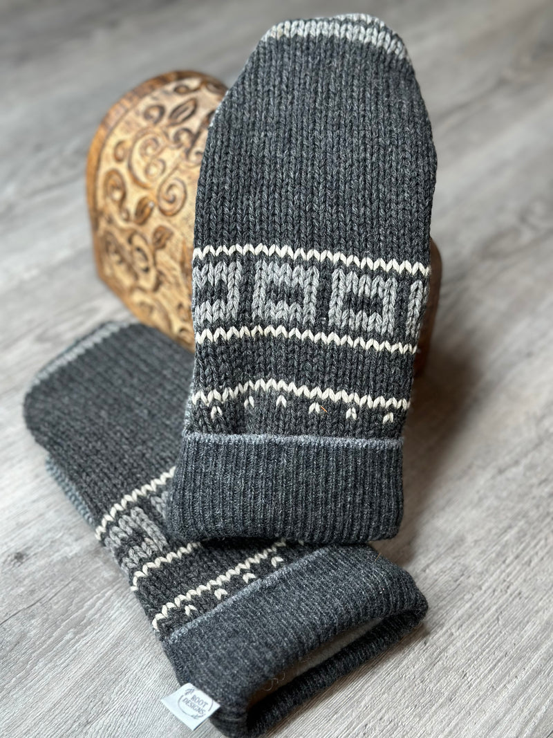 Adult Charcoal & Grey Pattern Wool Mitts