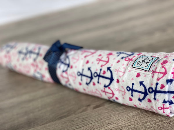 Pink & Navy Anchors Flannel Swaddle Blanket