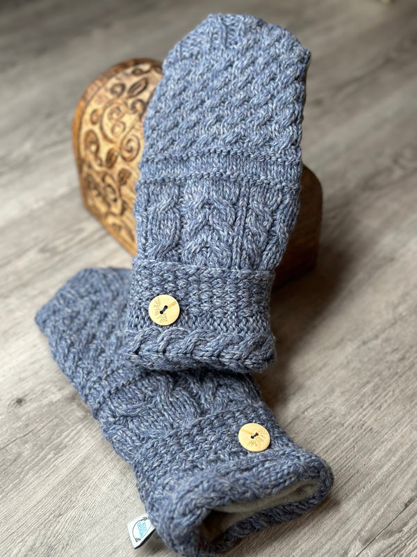 Adult Heathered Wedge Wood Blue Wool Mitts