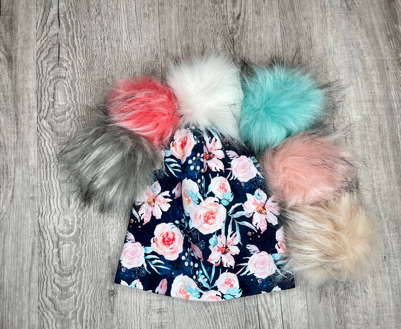 Coral & Teal Rose on Navy Toque