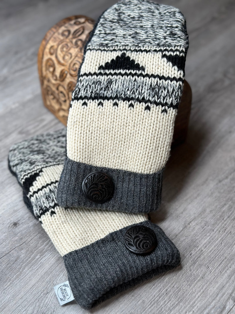 Adult Black/Cream/Heathered Grey Wool Mitts