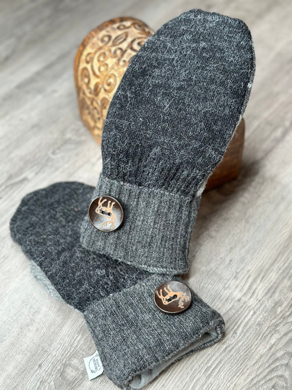 Adult Charcoal Mitts with Buck Wood Button