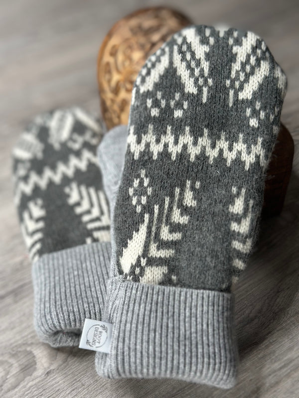 Adult Grey & Cream Cozy Mitts with Light Grey Cuff