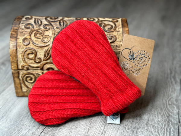 Newborn to 5 Years Rockstar Red Cable Knit Wool Mitts