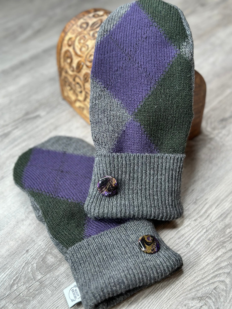 Adult Purple & Grey Argyle Mitts