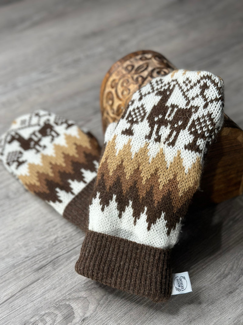 Adult Alpaca Cream & Brown Cuff Wool Mitts