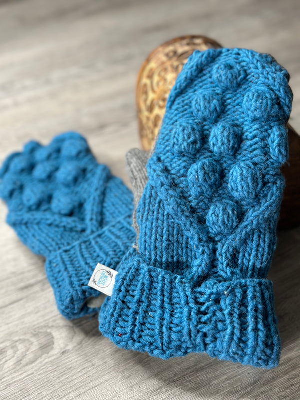 Adult Pacific Blue Knobby Wool Mitts