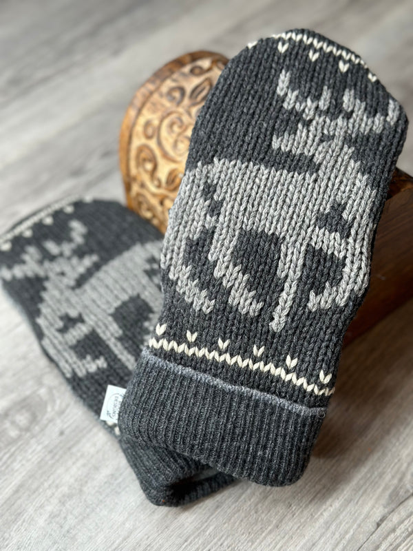 Adult Charcoal Deer Wool Mitts