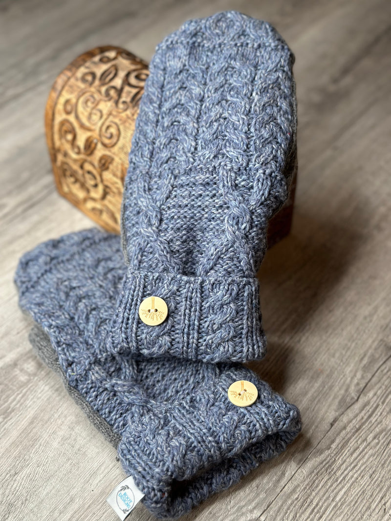 Adult Heathered Wedge Wood Blue Wool Mitts