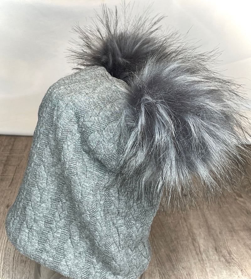 Cable Knit Heathered Grey Double Pom Pom Toque