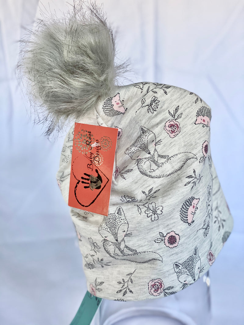 Heathered Grey Fox & Hedgehog Toque