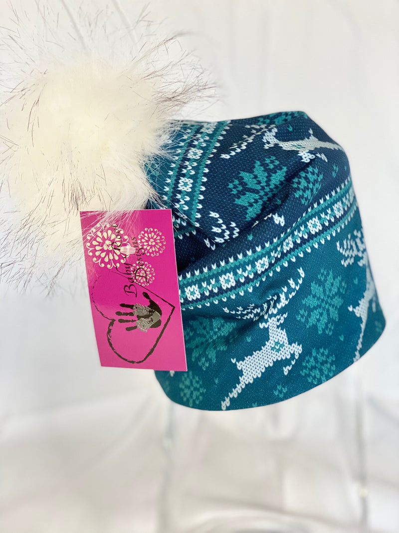 Teal Snowflake Reindeer Toque