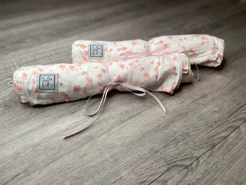 Petite Pink Flowers Muslin Swaddle Blanket