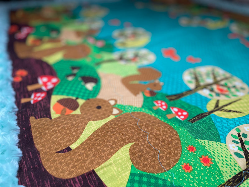 Squirrels in the Garden Quilted Blanket