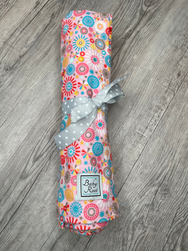 Pinwheels on Pink Flannel Swaddle Blanket